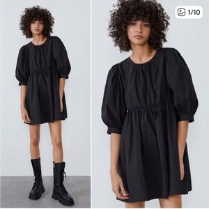 Zara Black Puff Sleeve Baby Doll Dress